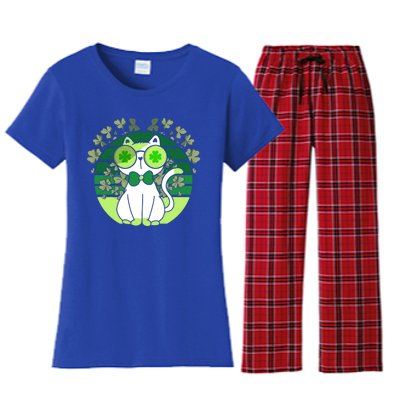 St Patricks Day Lucky Clover Cat Lover Leprechaun Cat Gift Women's Flannel Pajama Set