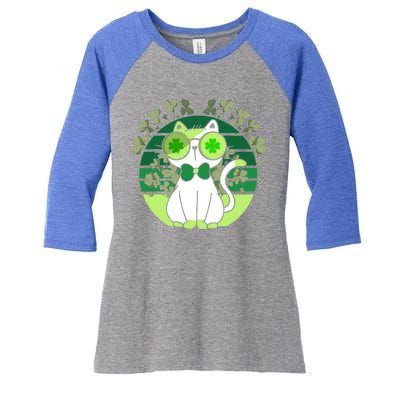 St Patricks Day Lucky Clover Cat Lover Leprechaun Cat Gift Women's Tri-Blend 3/4-Sleeve Raglan Shirt