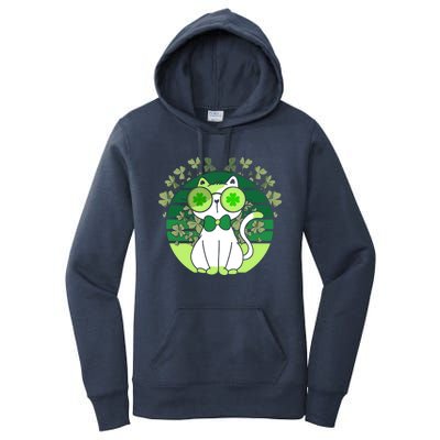 St Patricks Day Lucky Clover Cat Lover Leprechaun Cat Gift Women's Pullover Hoodie