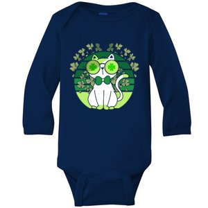 St Patricks Day Lucky Clover Cat Lover Leprechaun Cat Gift Baby Long Sleeve Bodysuit