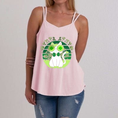 St Patricks Day Lucky Clover Cat Lover Leprechaun Cat Gift Women's Strappy Tank