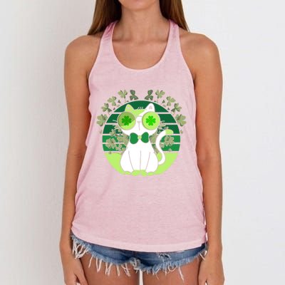 St Patricks Day Lucky Clover Cat Lover Leprechaun Cat Gift Women's Knotted Racerback Tank