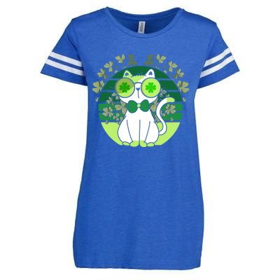 St Patricks Day Lucky Clover Cat Lover Leprechaun Cat Gift Enza Ladies Jersey Football T-Shirt