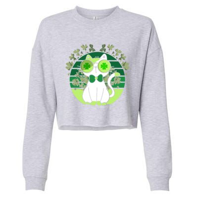 St Patricks Day Lucky Clover Cat Lover Leprechaun Cat Gift Cropped Pullover Crew