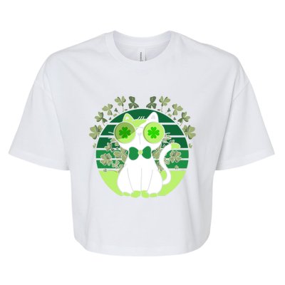 St Patricks Day Lucky Clover Cat Lover Leprechaun Cat Gift Bella+Canvas Jersey Crop Tee