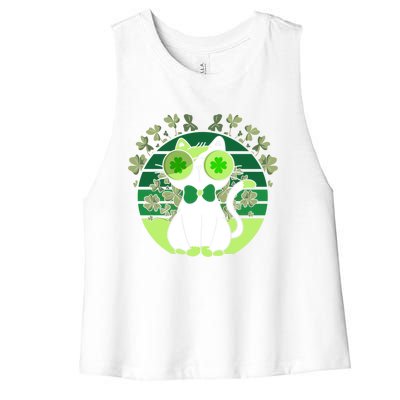 St Patricks Day Lucky Clover Cat Lover Leprechaun Cat Gift Women's Racerback Cropped Tank