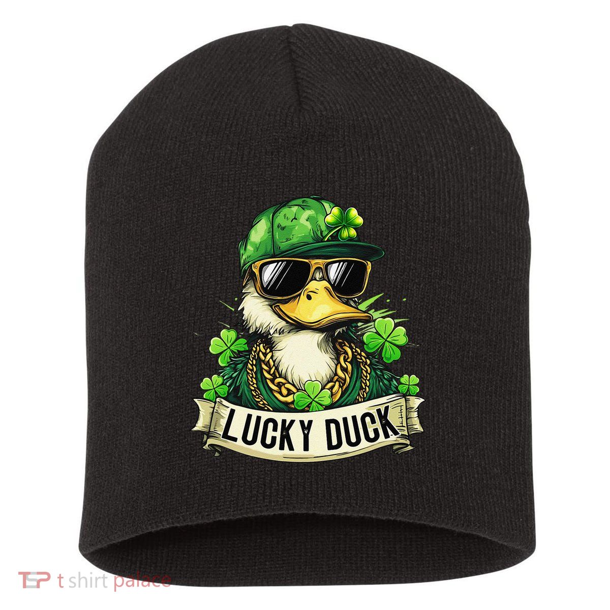 St Patricks Day Lucky Duck Saint Paddys Day Short Acrylic Beanie