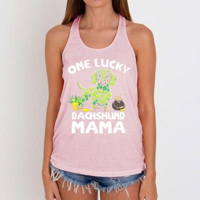 St Patrick Day Dog Lover One Lucky Dachshund Mama Irish Shamrock Gift Women's Knotted Racerback Tank