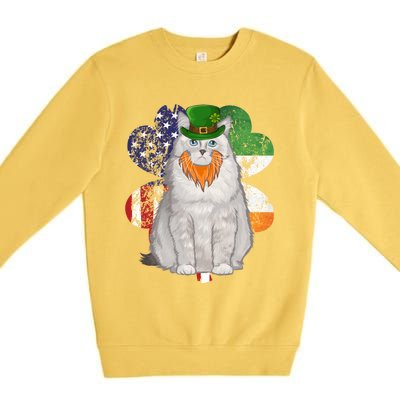 St Patricks Day Irish American Flag Ragdoll Cat Meaningful Gift Premium Crewneck Sweatshirt