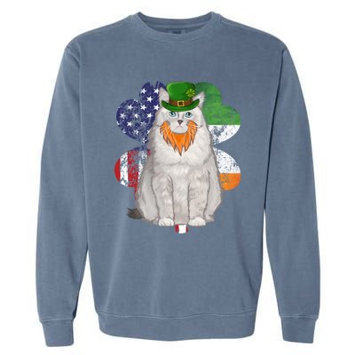 St Patricks Day Irish American Flag Ragdoll Cat Meaningful Gift Garment-Dyed Sweatshirt