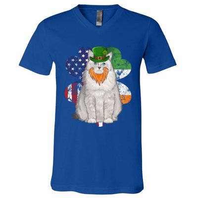 St Patricks Day Irish American Flag Ragdoll Cat Meaningful Gift V-Neck T-Shirt