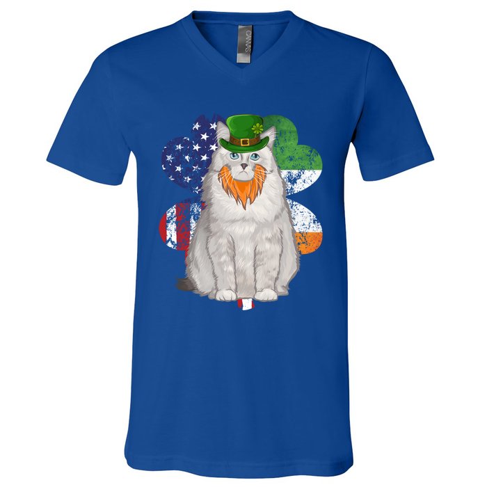 St Patricks Day Irish American Flag Ragdoll Cat Meaningful Gift V-Neck T-Shirt