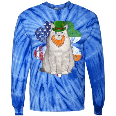 St Patricks Day Irish American Flag Ragdoll Cat Meaningful Gift Tie-Dye Long Sleeve Shirt