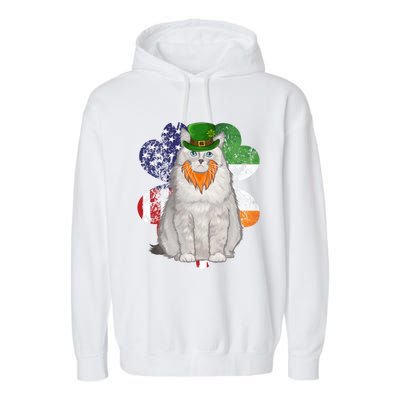 St Patricks Day Irish American Flag Ragdoll Cat Meaningful Gift Garment-Dyed Fleece Hoodie