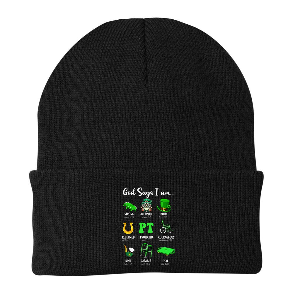 St Patrick Day God Says I Am Pt Christian Physical Therapy Beanie