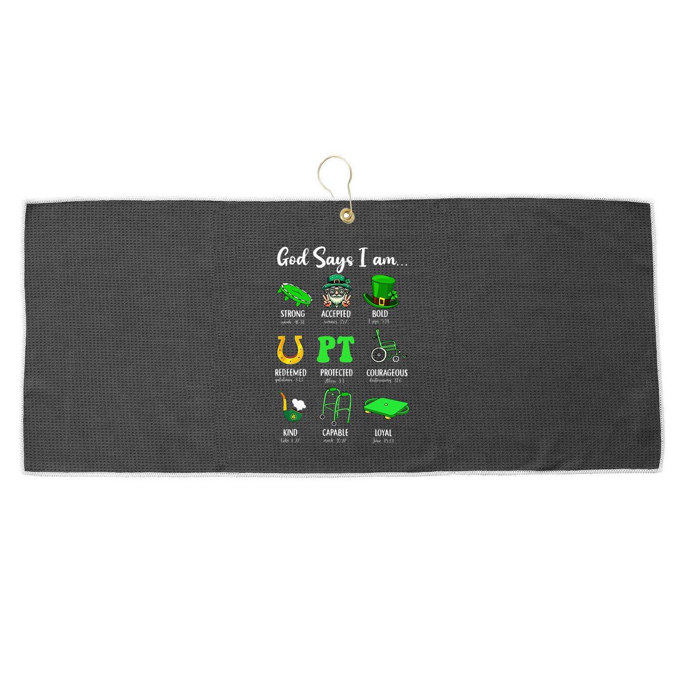 St Patrick Day God Says I Am Pt Christian Physical Therapy Large Microfiber Waffle Golf Towel