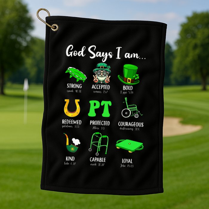 St Patrick Day God Says I Am Pt Christian Physical Therapy Golf Towel