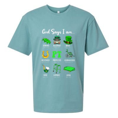 St Patrick Day God Says I Am Pt Christian Physical Therapy Sueded Cloud Jersey T-Shirt