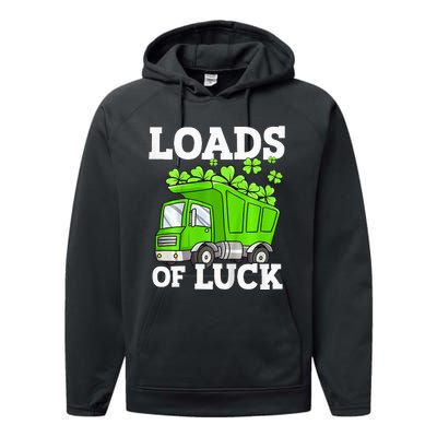 St Patricks Day Lucky Construction Truck Performance Fleece Hoodie