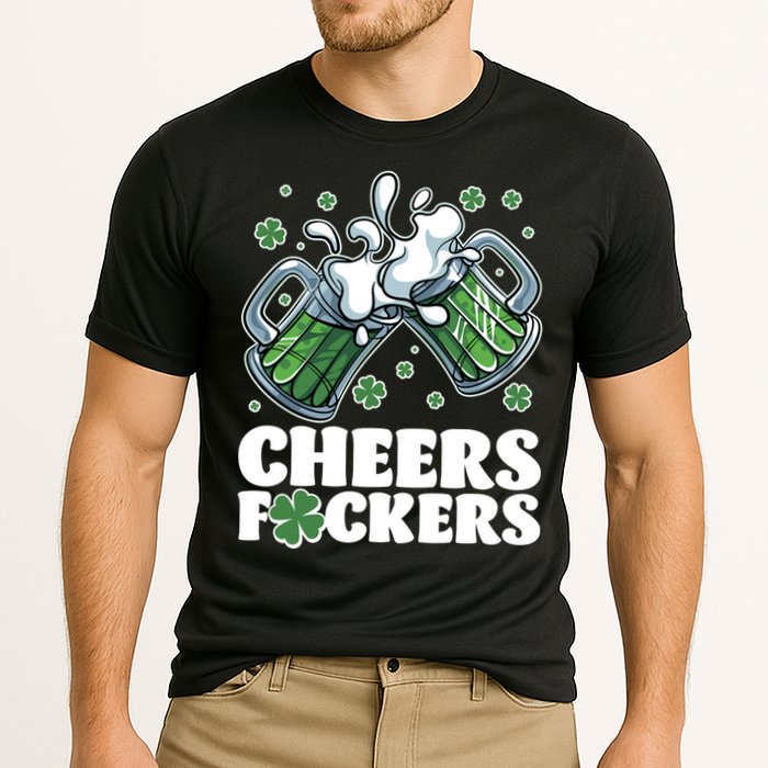 St Patricks Day Cheers Fckers Shamrock Clover Green Beer Performance Shirt
