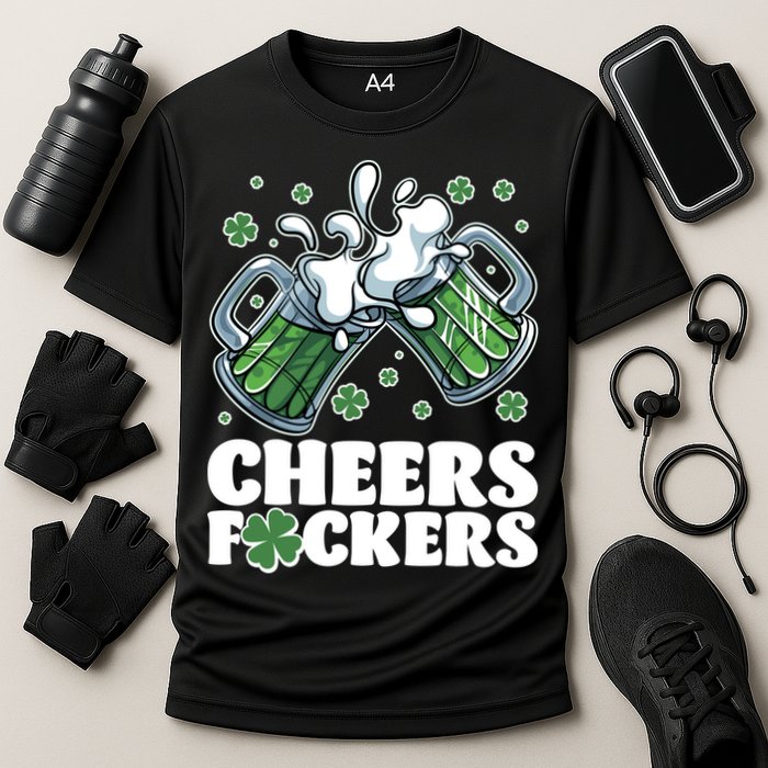 St Patricks Day Cheers Fckers Shamrock Clover Green Beer Performance Shirt