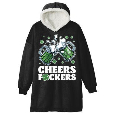 St Patricks Day Cheers Fckers Shamrock Clover Green Beer Hooded Wearable Blanket