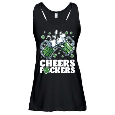St Patricks Day Cheers Fckers Shamrock Clover Green Beer Ladies Essential Flowy Tank