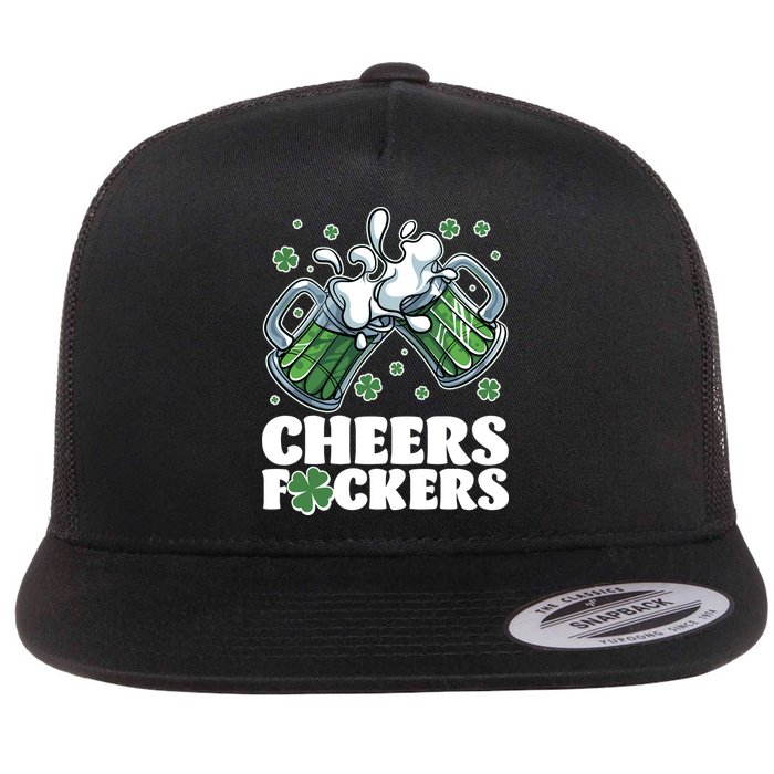 St Patricks Day Cheers Fckers Shamrock Clover Green Beer Flat Bill Trucker Hat