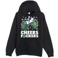 St Patricks Day Cheers Fckers Shamrock Clover Green Beer Premium Pullover Hoodie