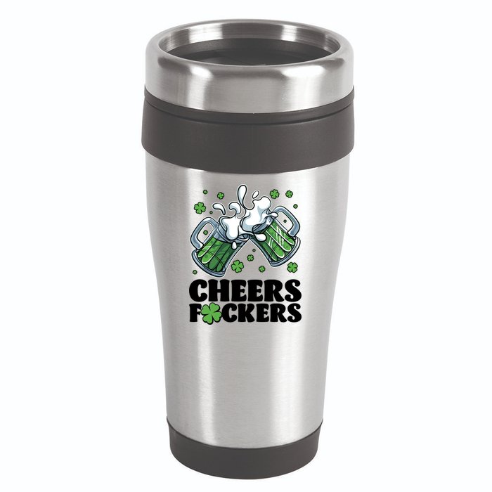 St Patricks Day Cheers Fckers Shamrock Clover Green Beer 16oz Travel Tumbler