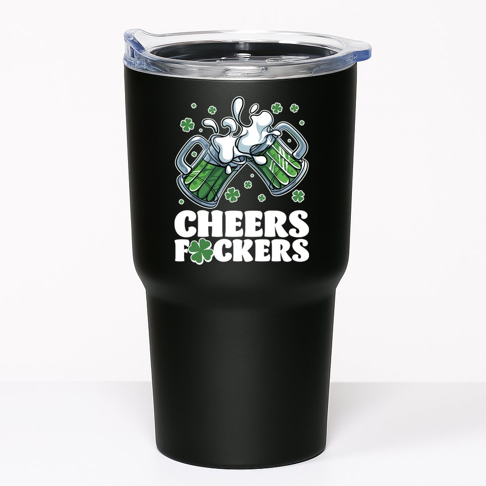 St Patricks Day Cheers Fckers Shamrock Clover Green Beer Tumbler