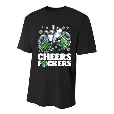 St Patricks Day Cheers Fckers Shamrock Clover Green Beer Youth Performance Sprint T-Shirt