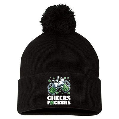 St Patricks Day Cheers Fckers Shamrock Clover Green Beer Pom Pom 12in Knit Beanie