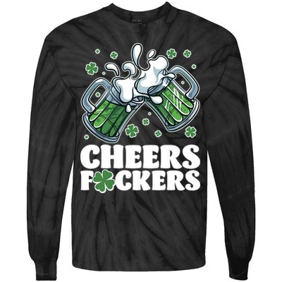 St Patricks Day Cheers Fckers Shamrock Clover Green Beer Tie-Dye Long Sleeve Shirt