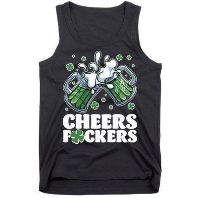St Patricks Day Cheers Fckers Shamrock Clover Green Beer Tank Top