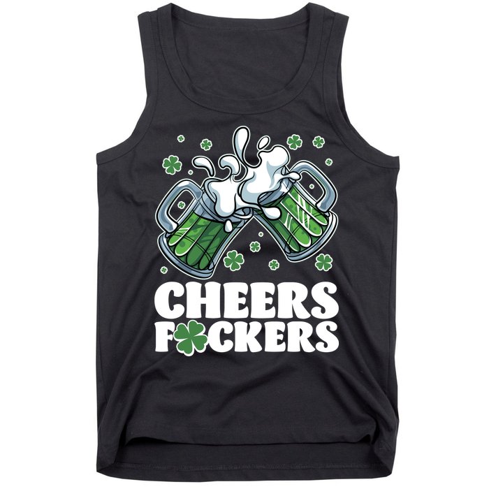 St Patricks Day Cheers Fckers Shamrock Clover Green Beer Tank Top