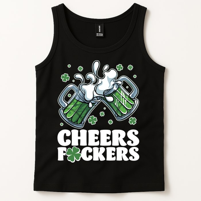 St Patricks Day Cheers Fckers Shamrock Clover Green Beer Tank Top