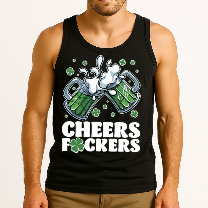 St Patricks Day Cheers Fckers Shamrock Clover Green Beer Tank Top