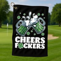 St Patricks Day Cheers Fckers Shamrock Clover Green Beer Golf Towel
