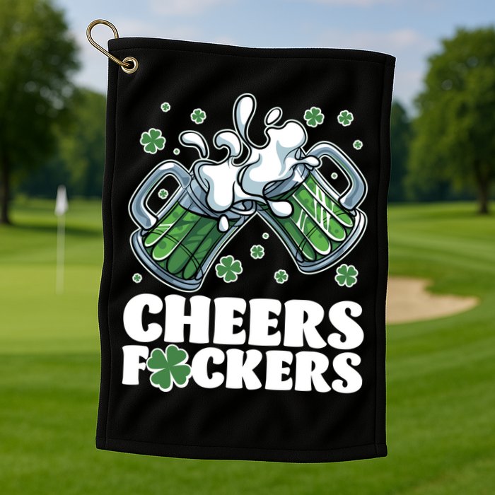 St Patricks Day Cheers Fckers Shamrock Clover Green Beer Golf Towel