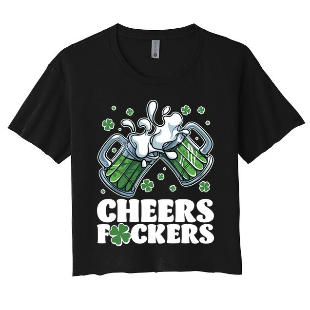 St Patricks Day Cheers Fckers Shamrock Clover Green Beer Crop Top