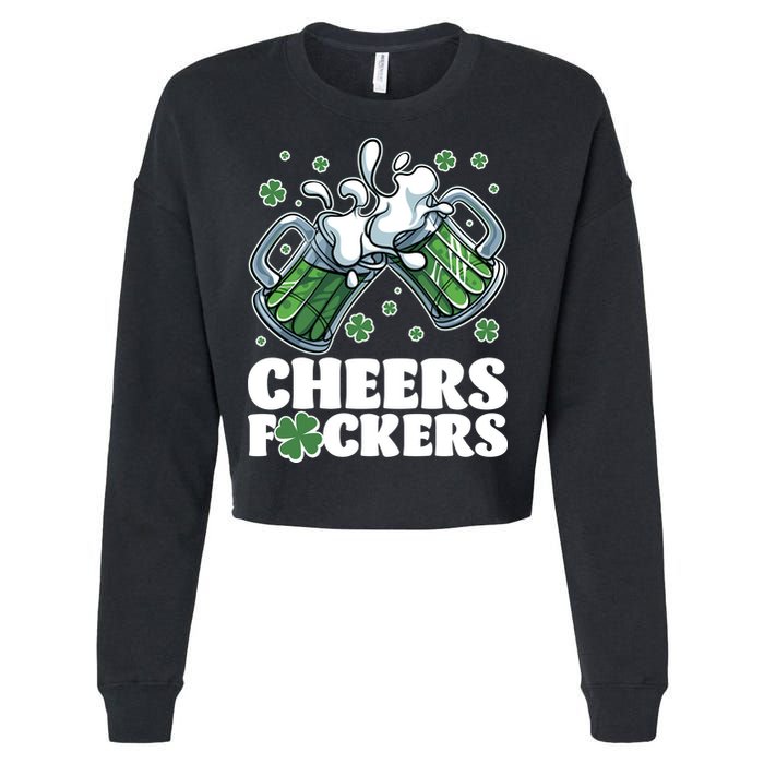 St Patricks Day Cheers Fckers Shamrock Clover Green Beer Cropped Pullover Crew