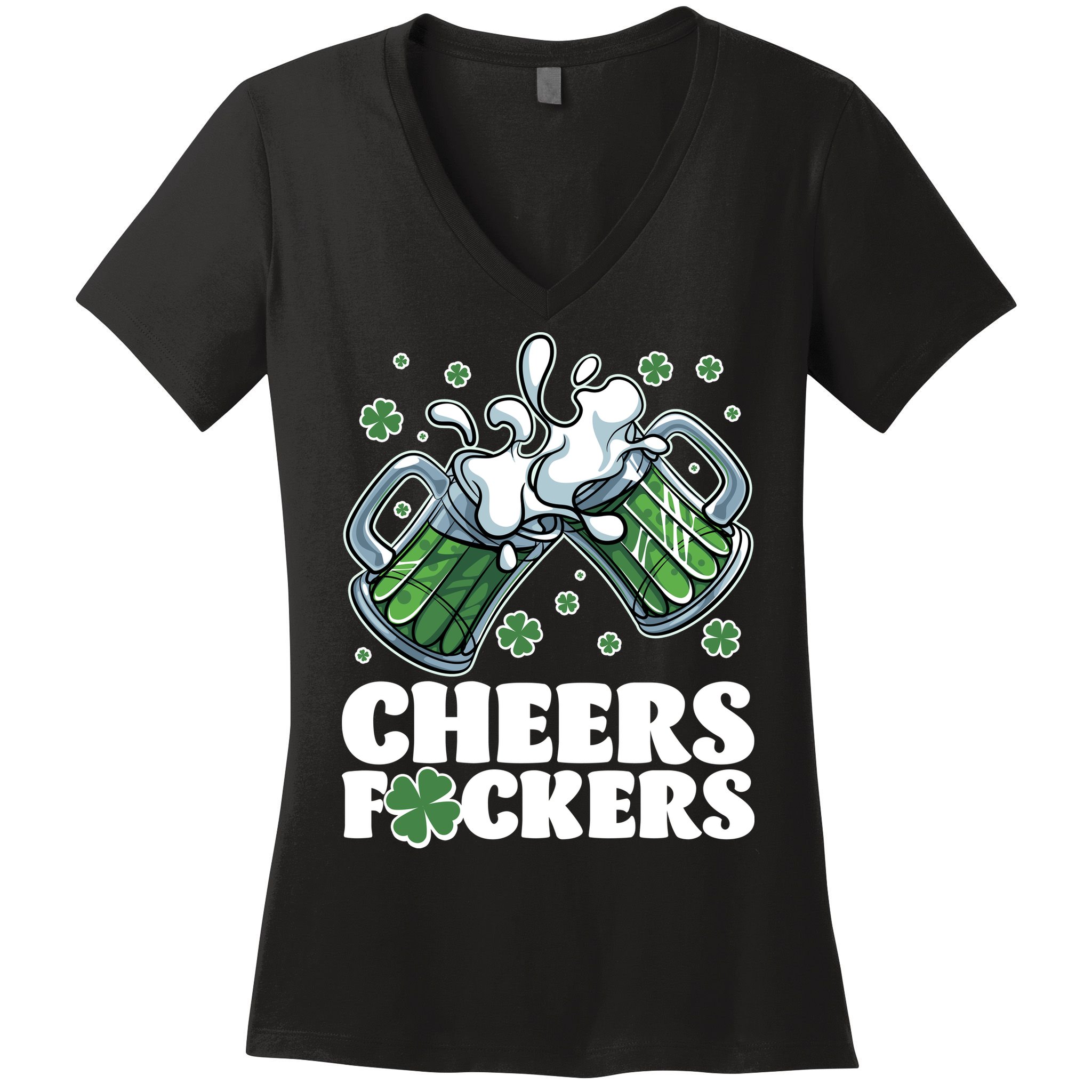St Patricks Day Cheers Fckers Shamrock Clover Green Beer Women's V-Neck T-Shirt