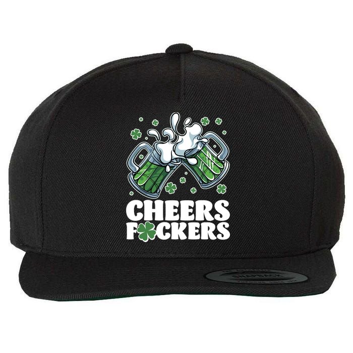 St Patricks Day Cheers Fckers Shamrock Clover Green Beer Wool Snapback Cap