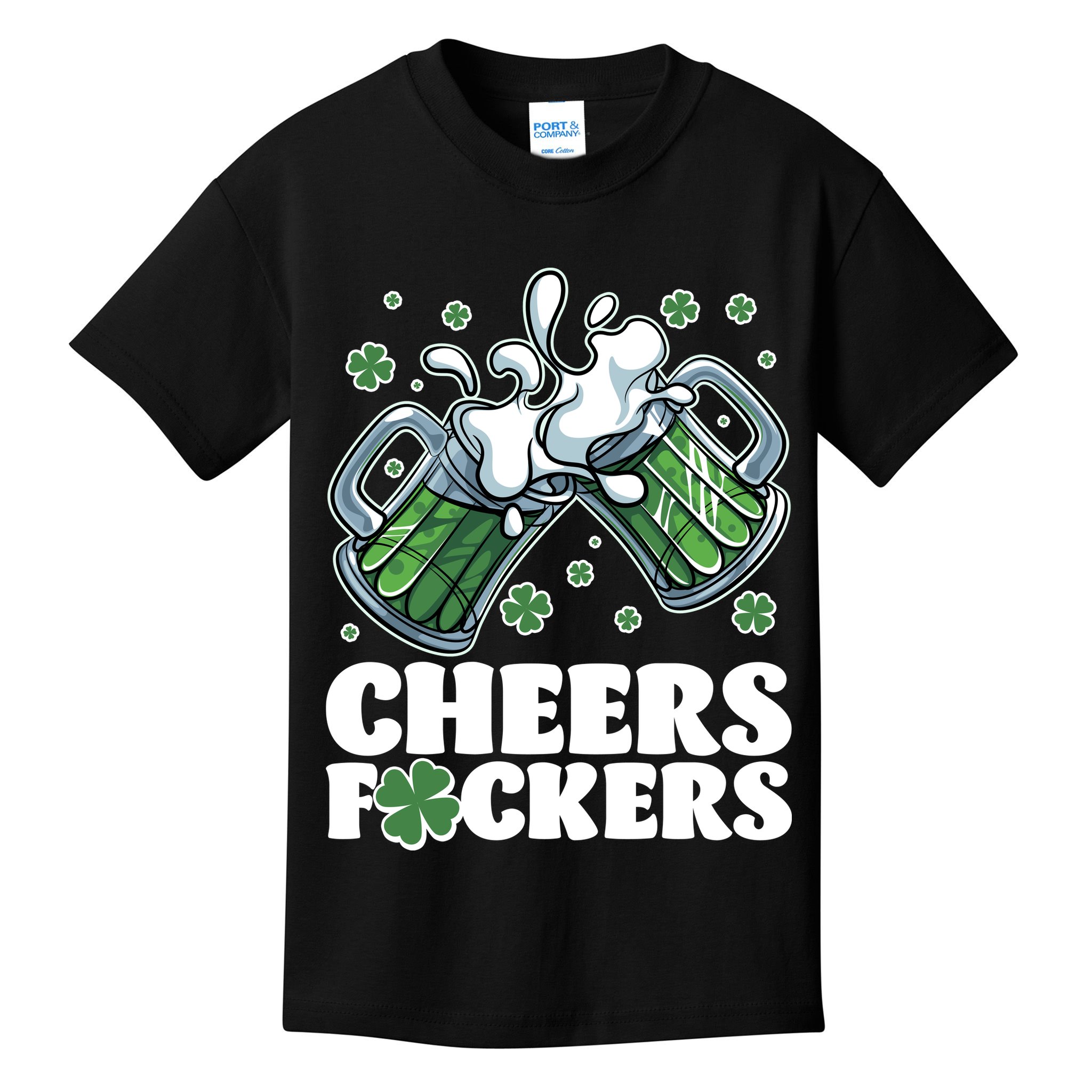 St Patricks Day Cheers Fckers Shamrock Clover Green Beer Kids T-Shirt