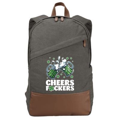 St Patricks Day Cheers Fckers Shamrock Clover Green Beer Cotton Canvas Backpack
