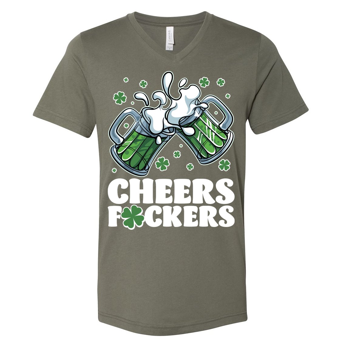 St Patricks Day Cheers Fckers Shamrock Clover Green Beer V-Neck T-Shirt