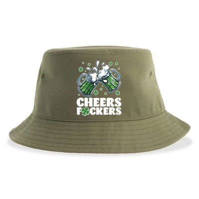 St Patricks Day Cheers Fckers Shamrock Clover Green Beer Sustainable Bucket Hat