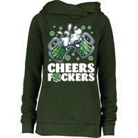 St Patricks Day Cheers Fckers Shamrock Clover Green Beer Womens Funnel Neck Pullover Hood