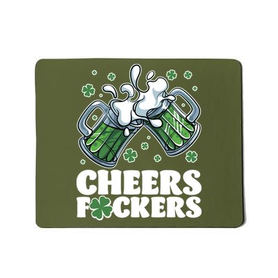 St Patricks Day Cheers Fckers Shamrock Clover Green Beer Mousepad